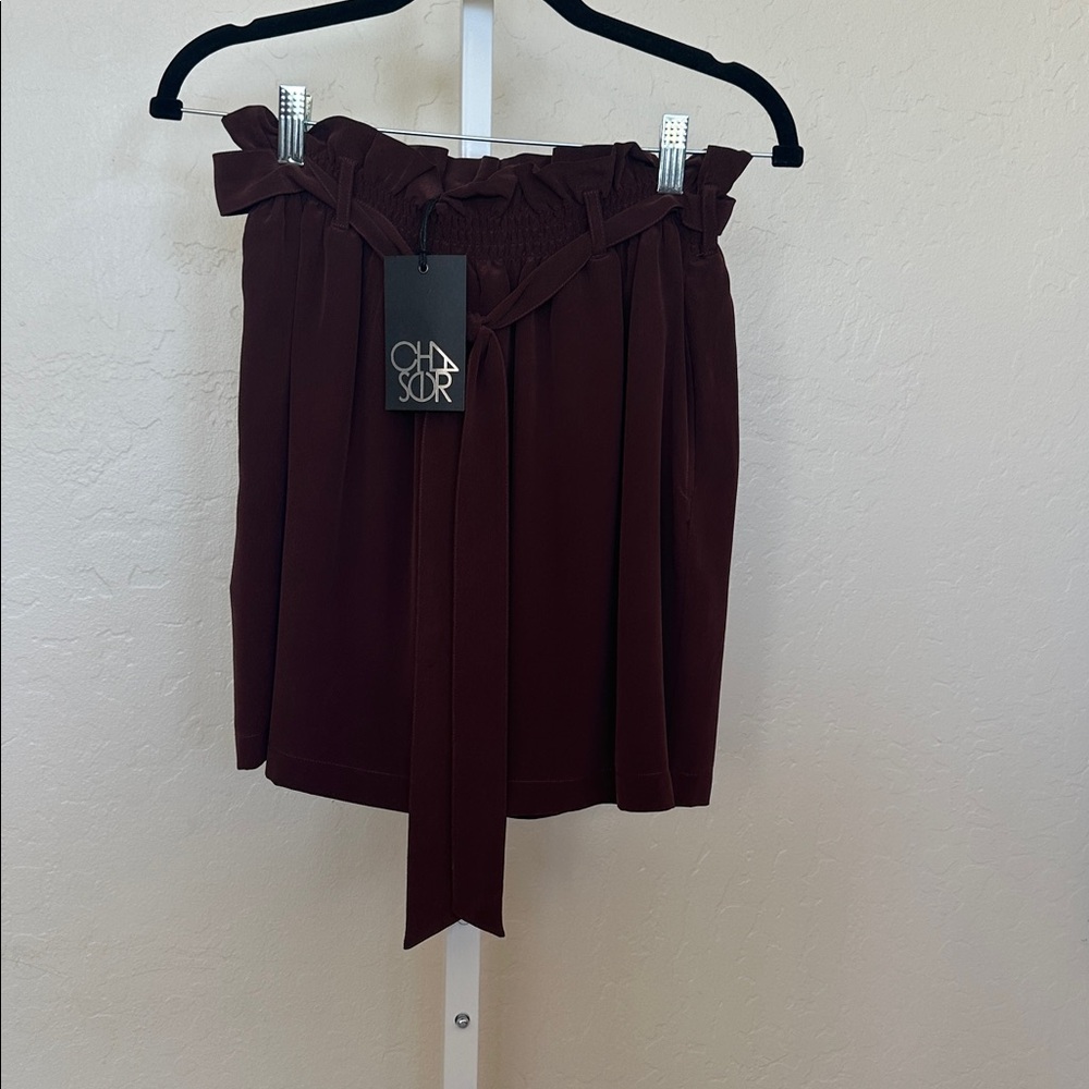 NWT Chaser Silk Maroon Skirt with Tie Accent and Pockets